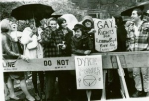 Sylvia Rivera and Marsha P. Johnson (far left)